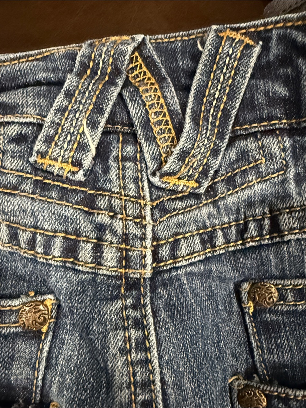Dark Blue Denim A-Line Skirt with Stud Accents - Picture 7 of 8